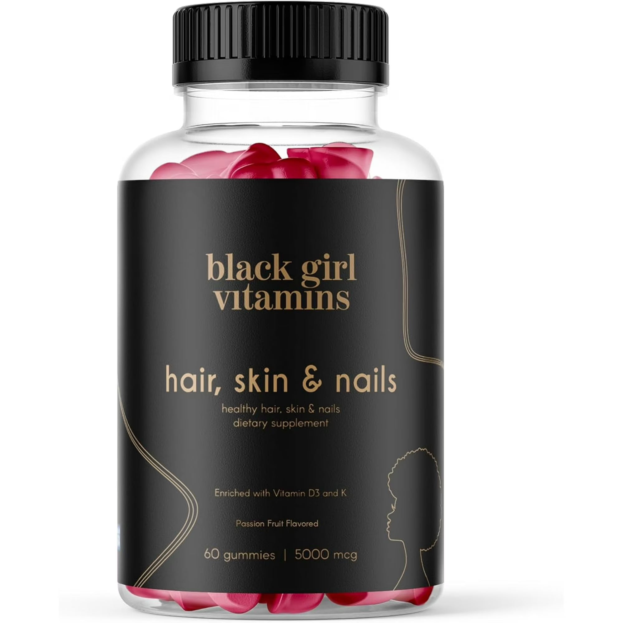Black Girl Vitamins Hair, Skin & Nails Gummies - Biotin, Zinc, Vitamin A & E - 60 Count