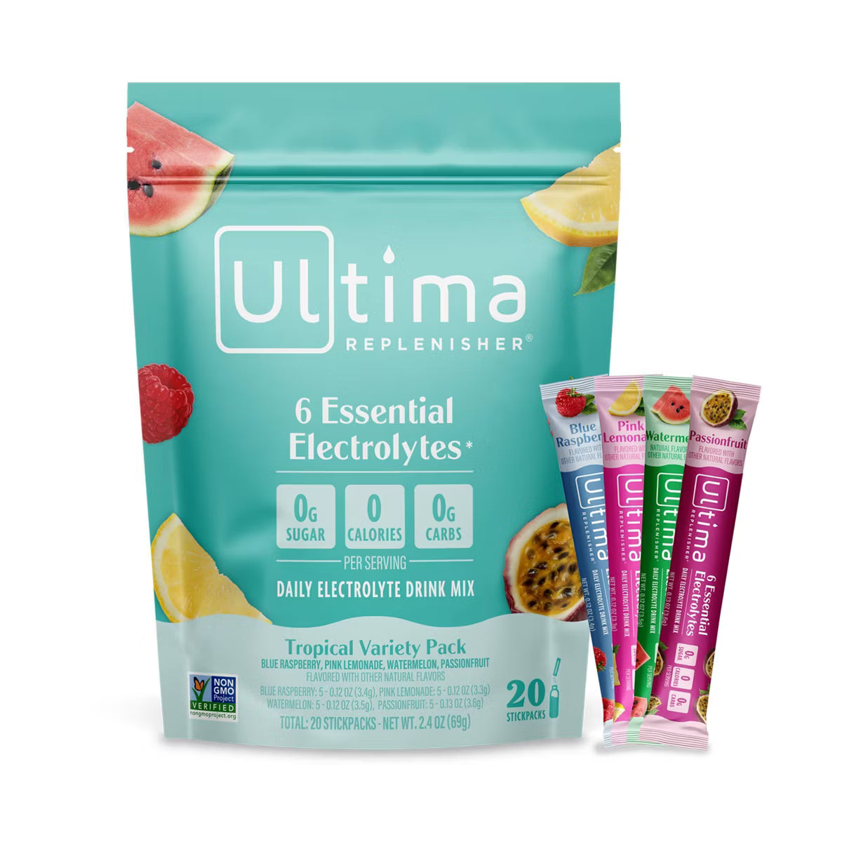 Ultima Replenisher Daily Hydration Electrolyte Stick Packs - Tropical Variety Pack - 2.4oz/20ct